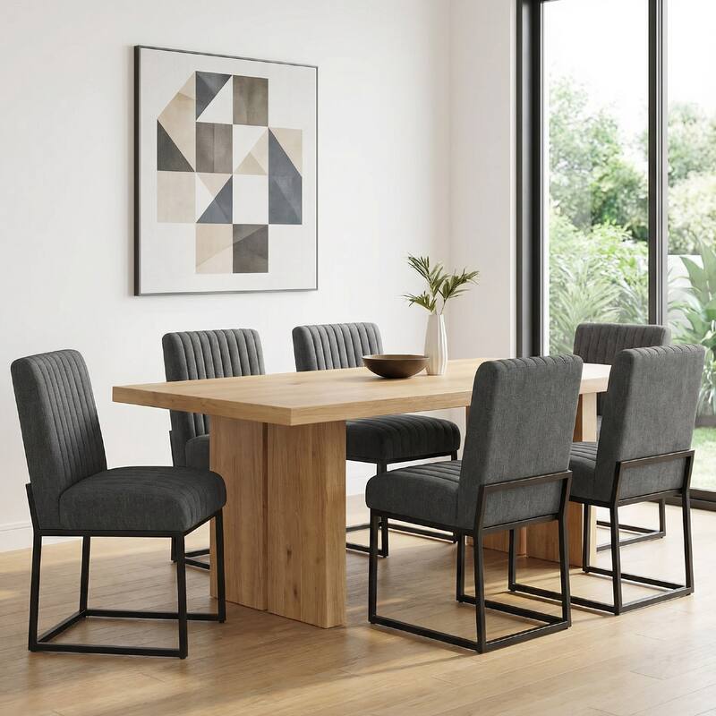 Mid Century Modern Dining Chair with Black Metal Legs