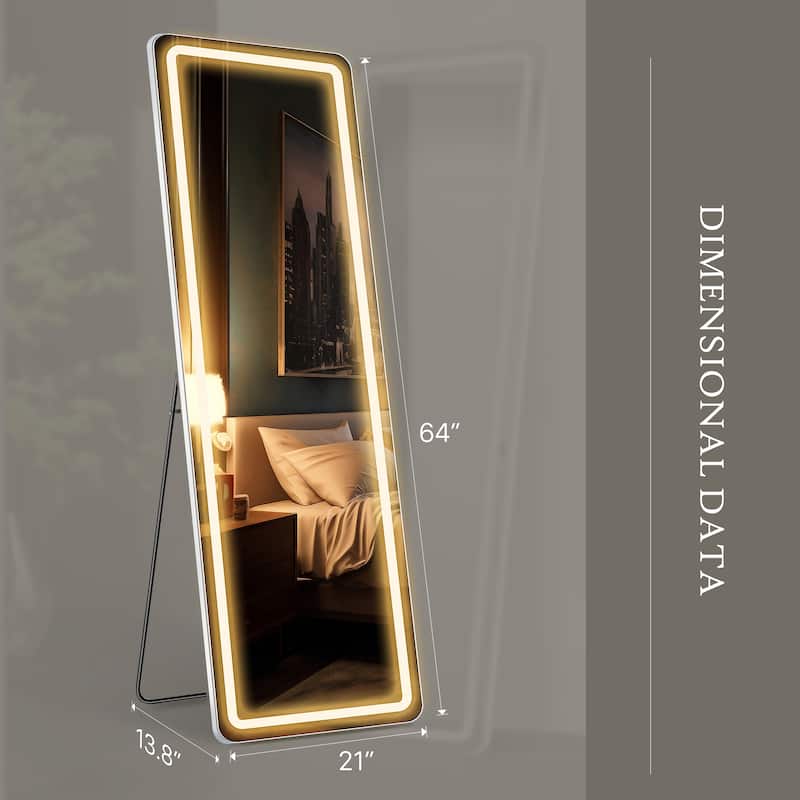 Wall Mounted Bathroom Framed LED Full Length Mirror With Dimmable Light Touch Sensor - 64*21
