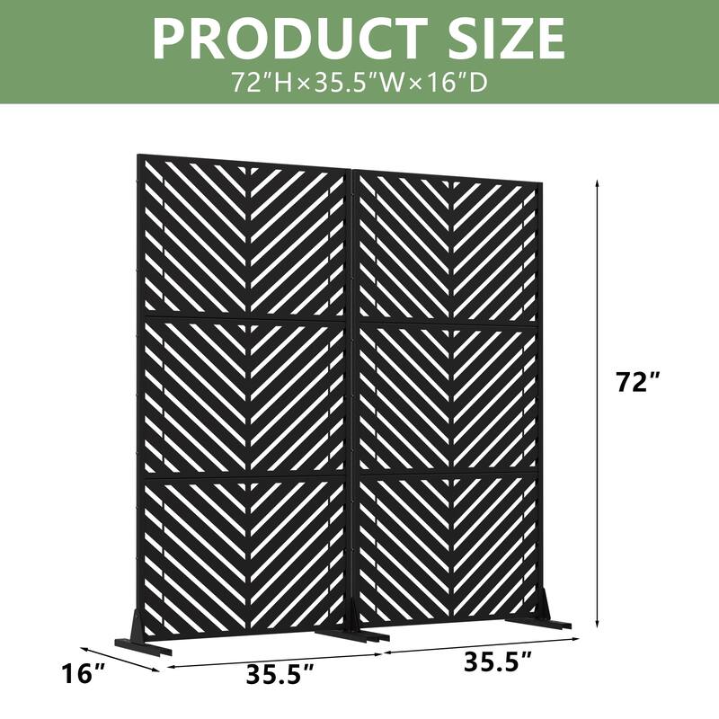 Outdoor Privacy Screen 2-Panel Chevron Metal Privacy Fence with Wind-Resistant Base Durable Decorative Divider
