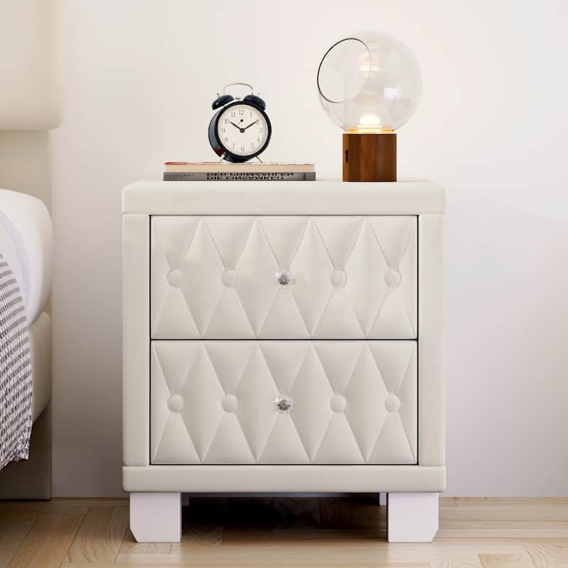 18.1" Luxurious Velvet Nightstand Bedside Table with 2 Drawers & Crystal Handle