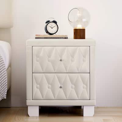 18.1" Luxurious Velvet Nightstand Bedside Table with 2 Drawers & Crystal Handle