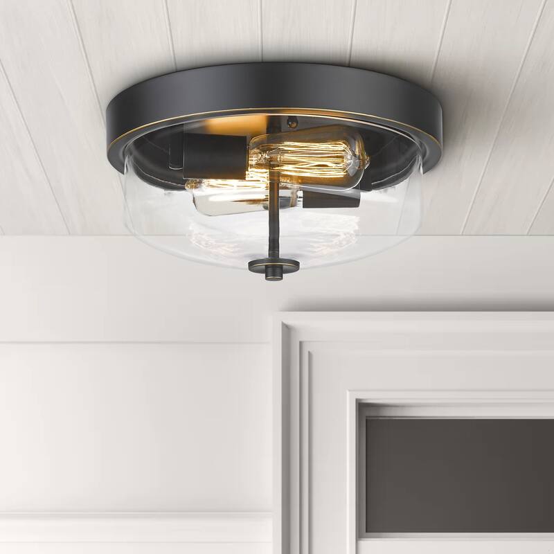 2-light Flush Mount Ceiling Lights with Clear Glass Shade