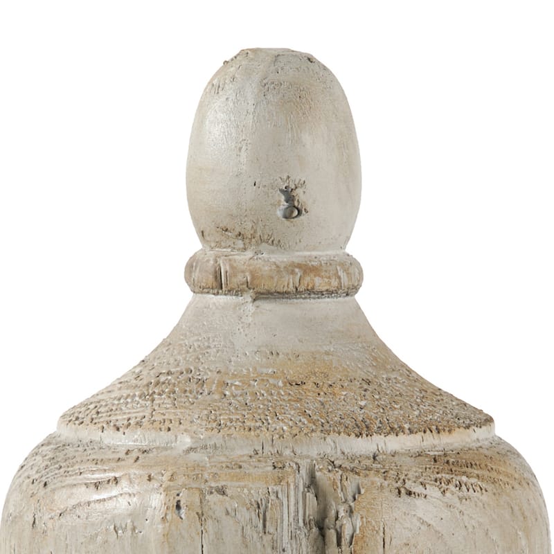 18 Inch Modern Accent Decor, Turned Finial Design, Whitewashed Finish
