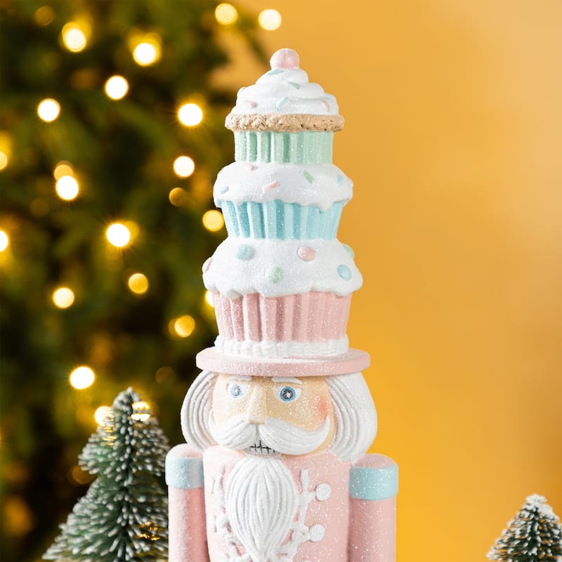 Glitzhome 18.25"H Resin Christmas Cupcake Nutcracker Table Decor