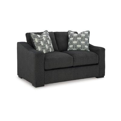 Wryen Loveseat, Onyx Black Polyester, 2 Accent Throw Pillows, 67 Inch