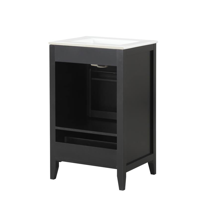 Bathroom Vanity with Top Sink, Vanity Cabinet with Soft Closing Door, Bathroom Vanity Set with Storage Rack and Drawer