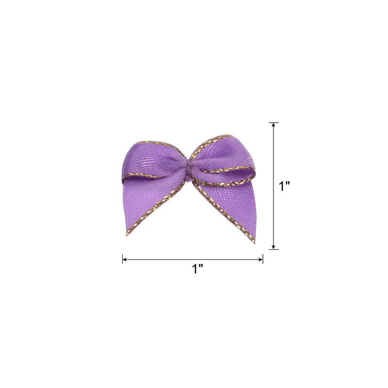 100Pcs Mini Metallic Edge Ribbon Bow 1" Satin Ribbon Flower Bows Soft - Purple