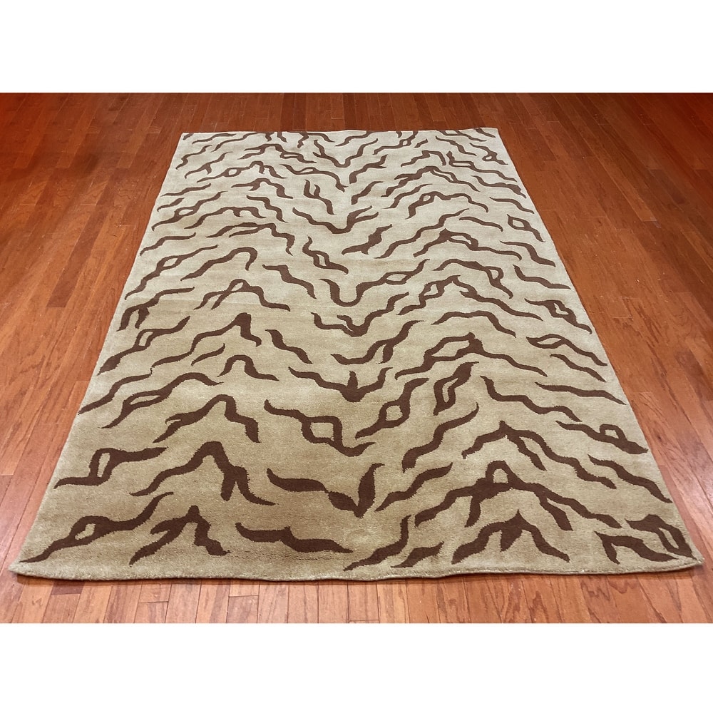 HERAT ORIENTAL Handmade Tibetan Brown Zebra Wool Rug Collection