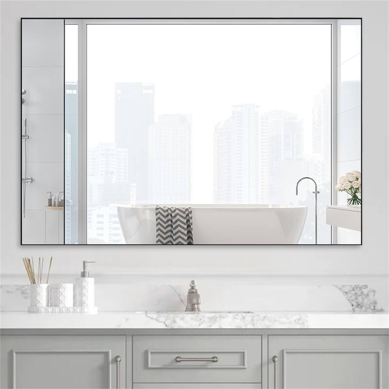 48" Modern Rectangle Wall Mirror with Aluminum Frame for Bathroom