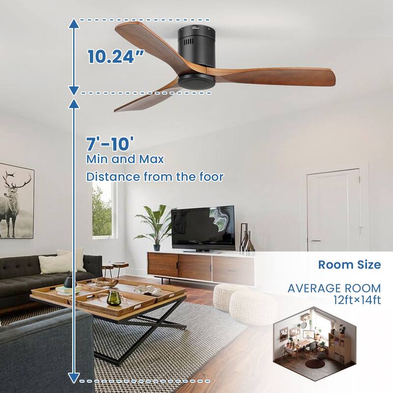 52" 3-Blades Low Profile Ceiling Fan with Remote,Reversible DC Motor