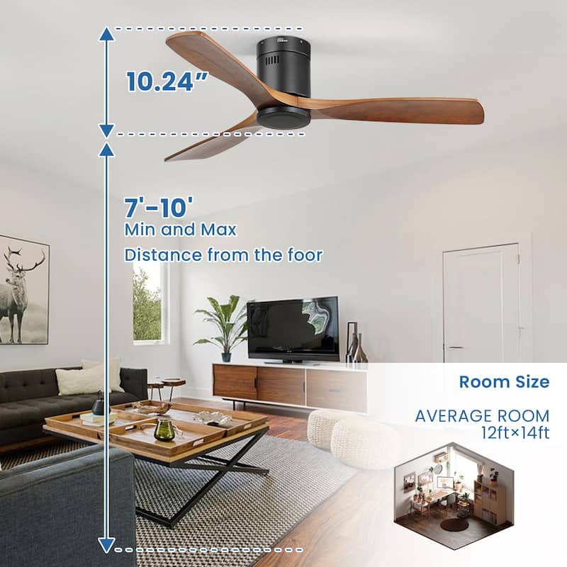 52 inch Flush Mount Ceiling Fans With/Without Lights & Remote Solid Wood Fans For Bedroom