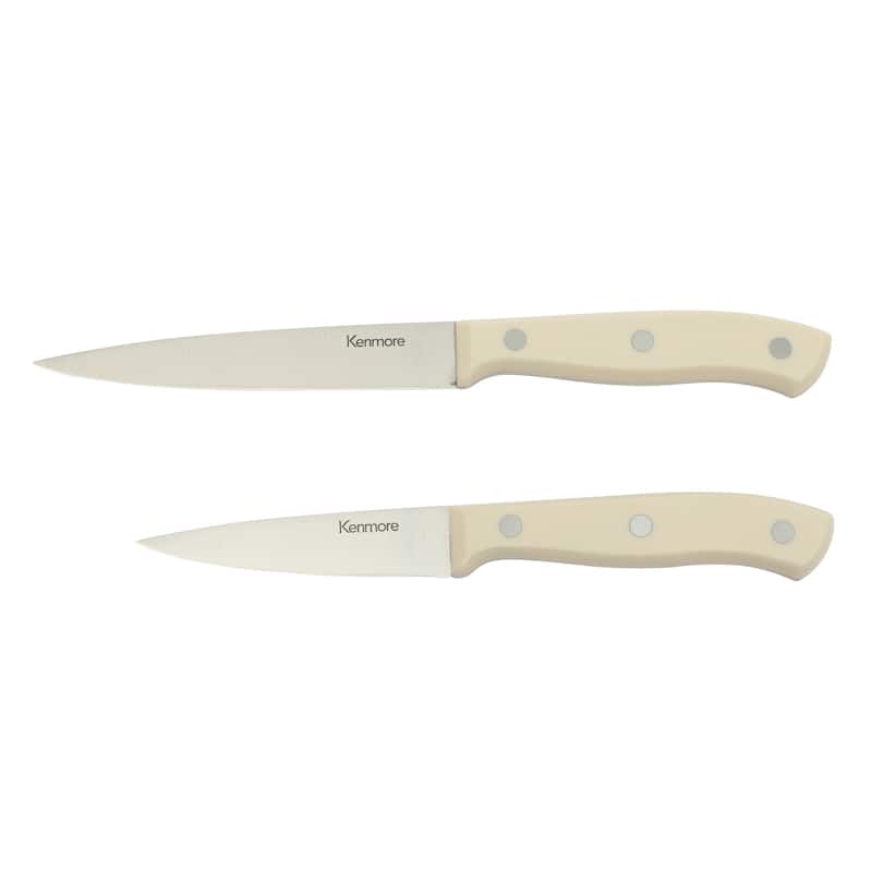 Kenmore Kane 14-Piece Stainless Steel Kitchen Knife Block Set - Triple Rivet ABS Handles.