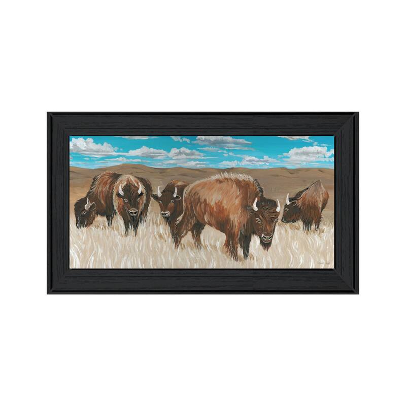TrendyDecor4U "Bison Herd 1" Framed Print Wall Art - Charcoal