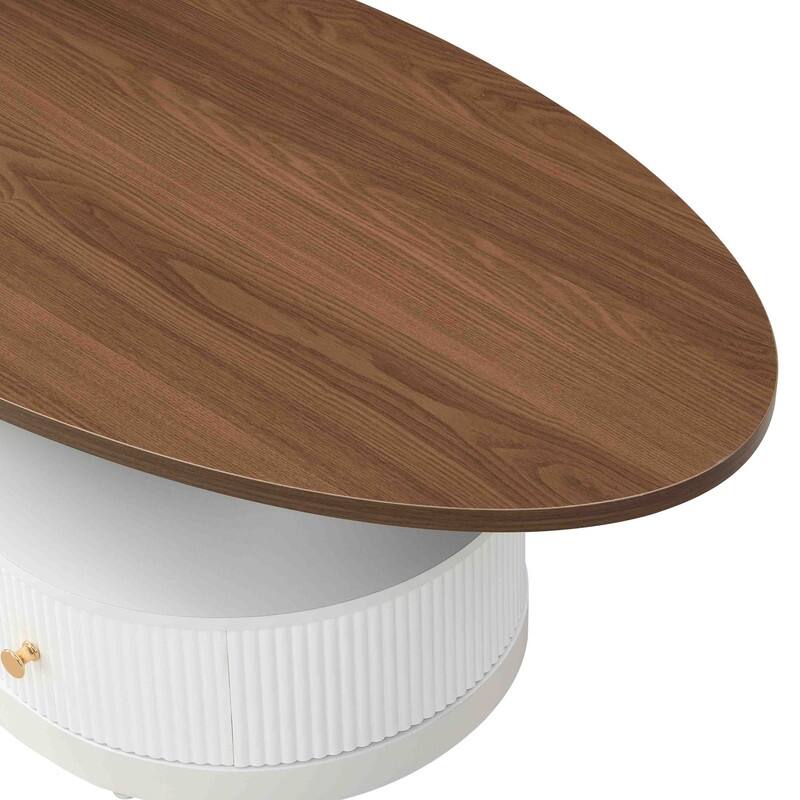 Luxury 2-Piece Nesting Coffee Table Set - Oval & Round Storage Tables for Living Room