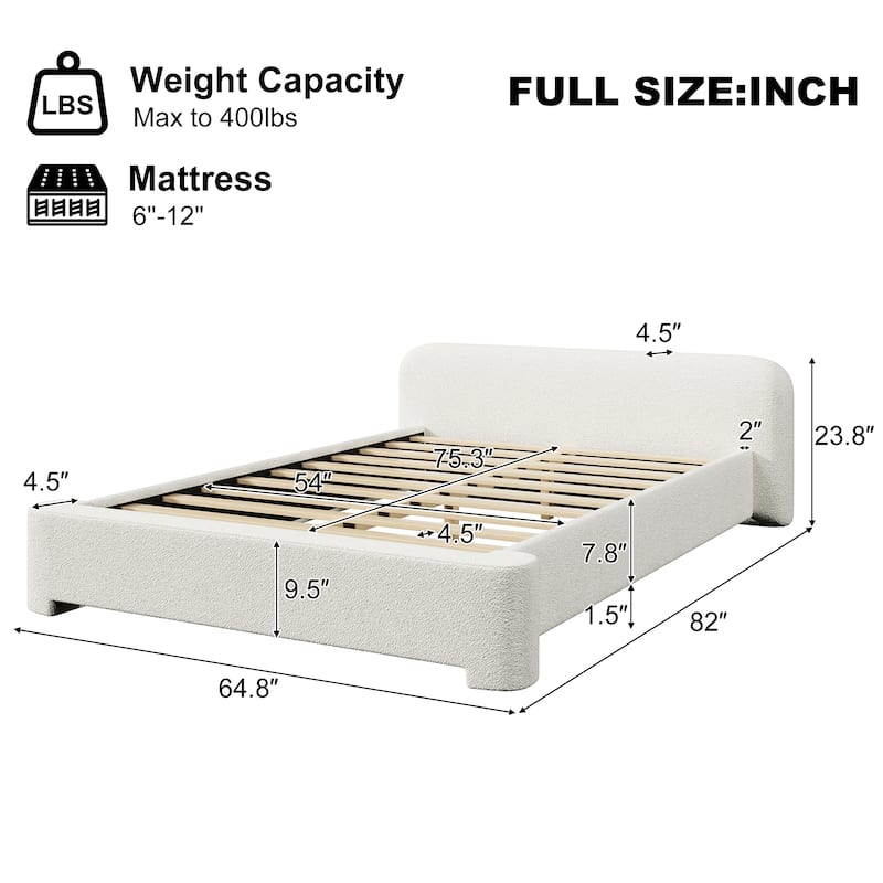 Christopher Knight Home - Cozy White Bouclé Upholstered Platform Bed with Plush Foam Padding, No Box Spring Needed