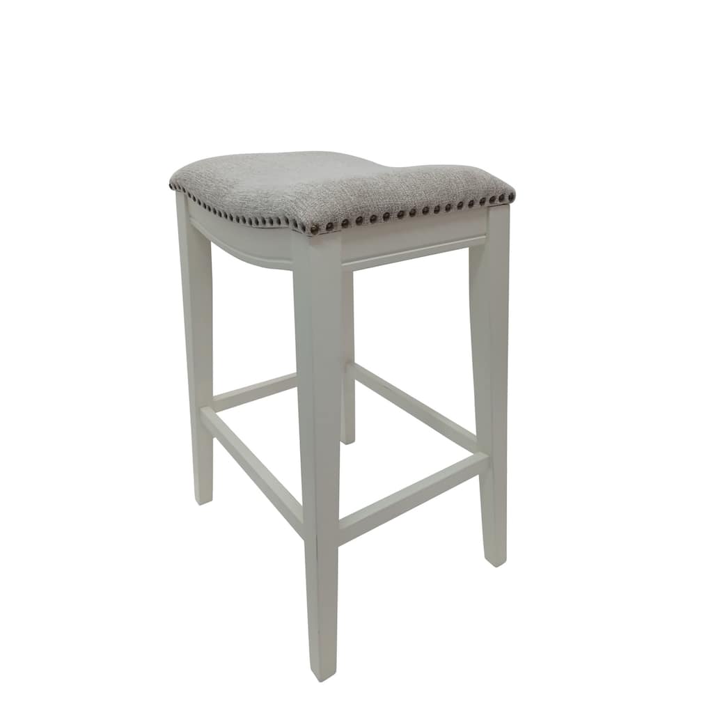 Fawn Chenille Upholstered Saddle Barstools - 30" - Set of 2 - White and Gray