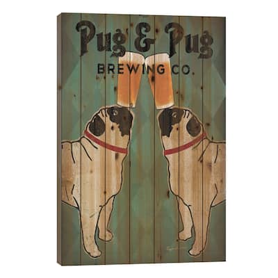 Pug & Pug Brewing Co. Print On Wood by Ryan Fowler - Multi-Color
