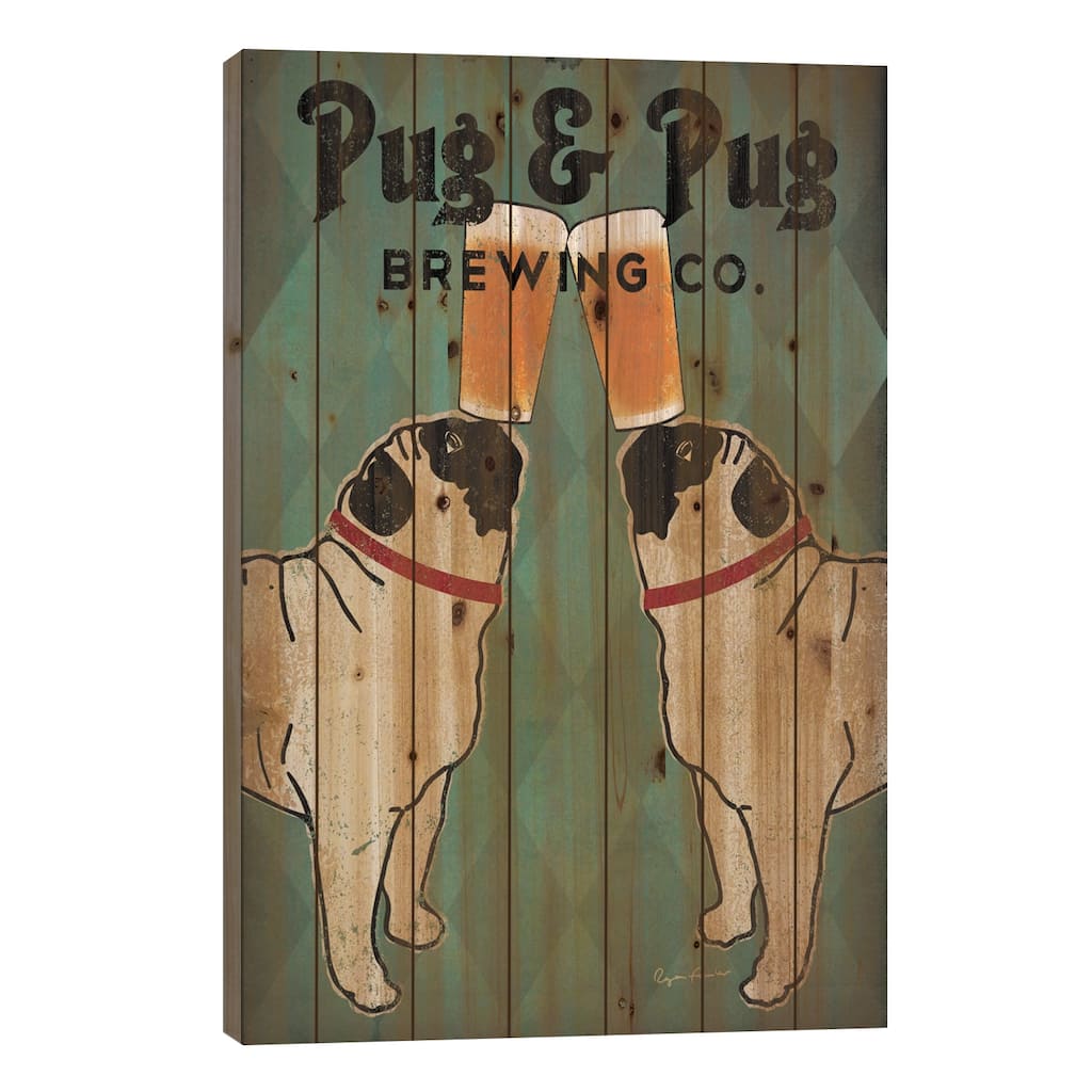 Pug & Pug Brewing Co. Print On Wood by Ryan Fowler - Multi-Color
