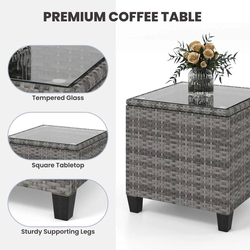 Costway 3 PCS Patio Wicker Rocking Set with Tempered Glass Table & - See Details