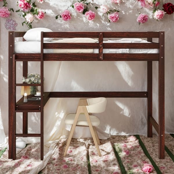 slide 2 of 9, Modern Twin Size Loft Bed with Built-in Desk and Safety and Quality Guaranteed for Bedroom Espresso