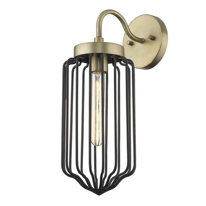 Modern Gold and Black Wall Sconce with Metal Cage Shade and Hardwired Light Fixture E26 Base - 17" H x 6.25" W x 9" D
