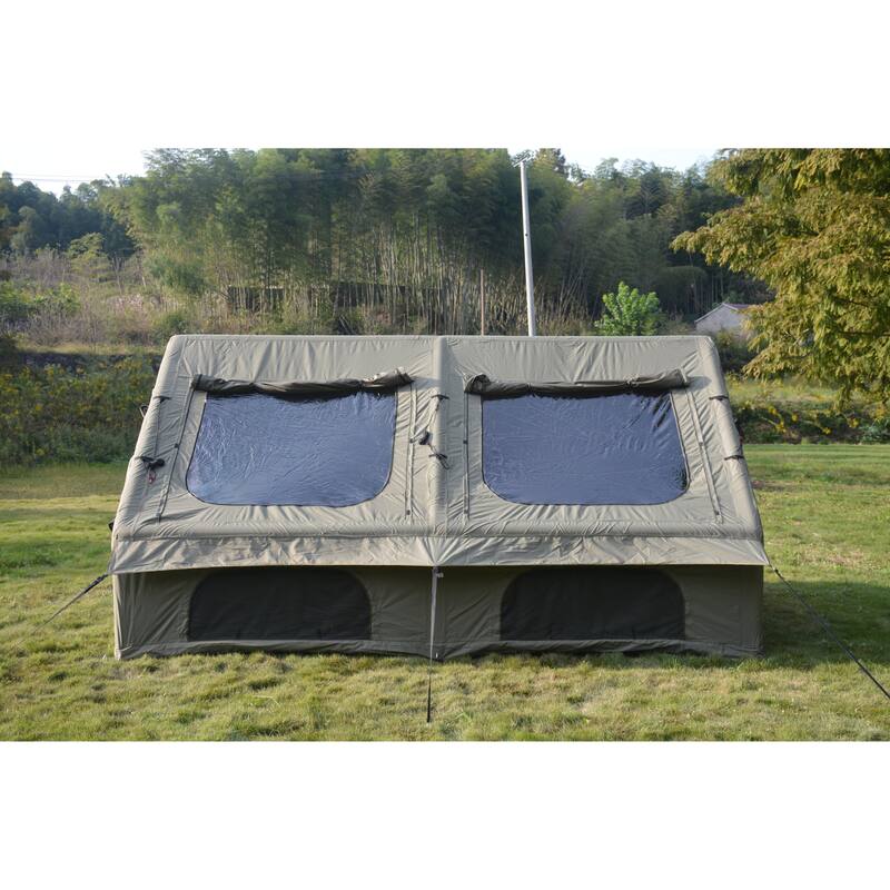9.8 x 13 ft Modern Camping Tent with Hand Pump, Chimney Window, Waterproof and Windproof, Accommodates 7-8 People
