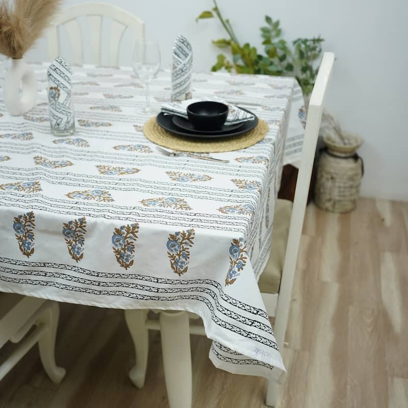 Fabdivine Handmade Block Print Cotton Table Cover Farmhouse Dining Kitchen Decor Gift