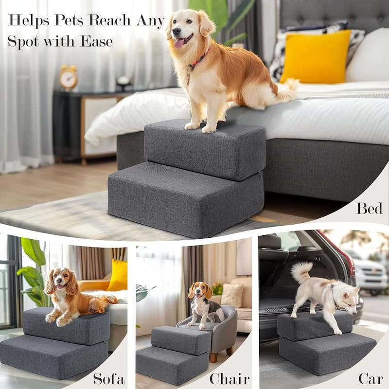 WOWMAX Dog Stairs Ramp for Beds and Sofas, Foldable Modular Pet Steps for Small Dogs, Non-Slip Durable Design,Gray - 18x16x12"