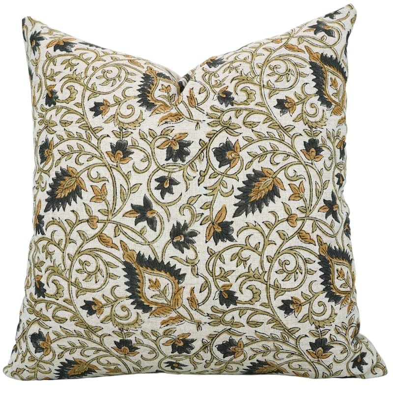 Cotton Linen Bohemian Block print pillow Cover- Hawamahal - Pillow Covers - 14" x 20"