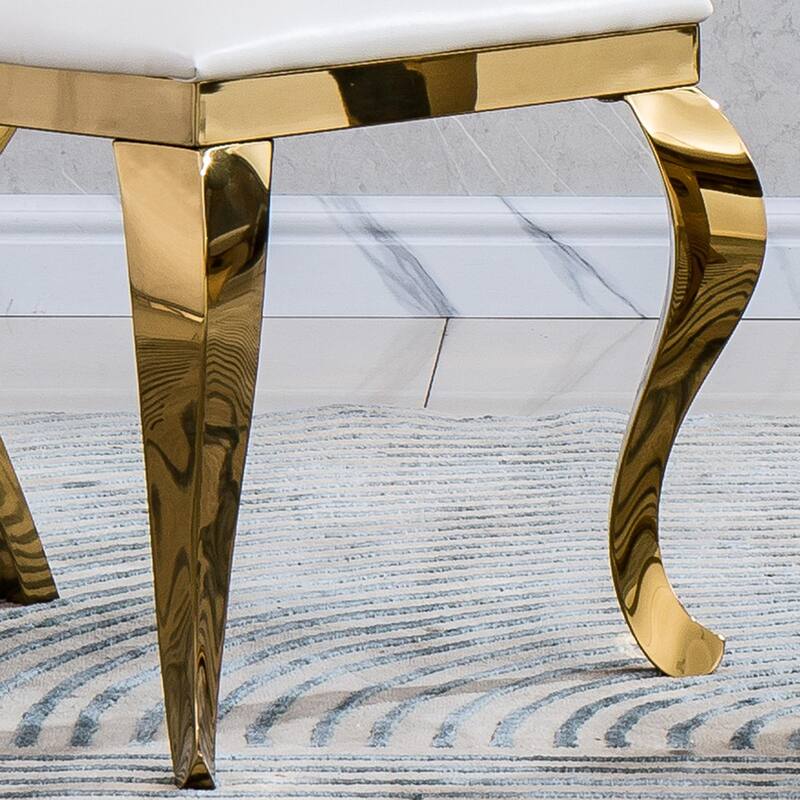 Set of 2 Leatherette/Velvet Unique Design Backrest Dining Chair with Stainless Steel Legs