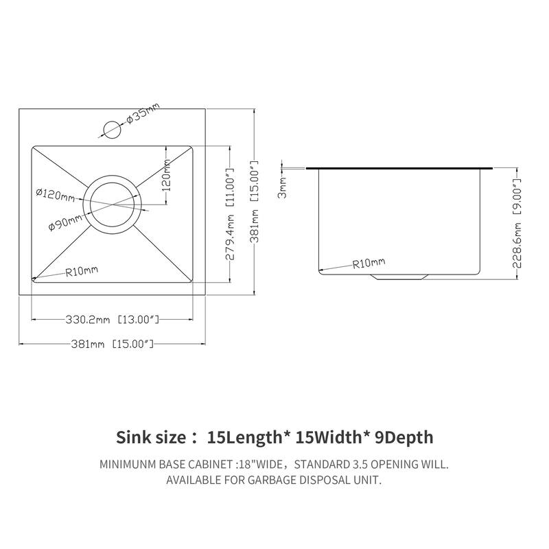 Drop in Kitchen Sink Gunmetal Black Topmount 16 Gauge Deep Single Bowl Stainless Steel Sink Basin