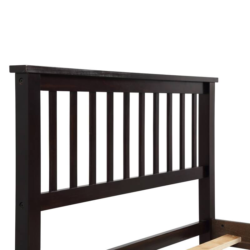Wood Platform Bed Twin Size Slat Bed Frame with Fence-shaped Hollow Headboard, Footboard and Solid Wood Slat Support
