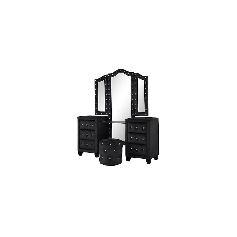 Monica Modern Style Crystal Tufted 4PC/5PC Vanity Bedroom Set Made with Wood