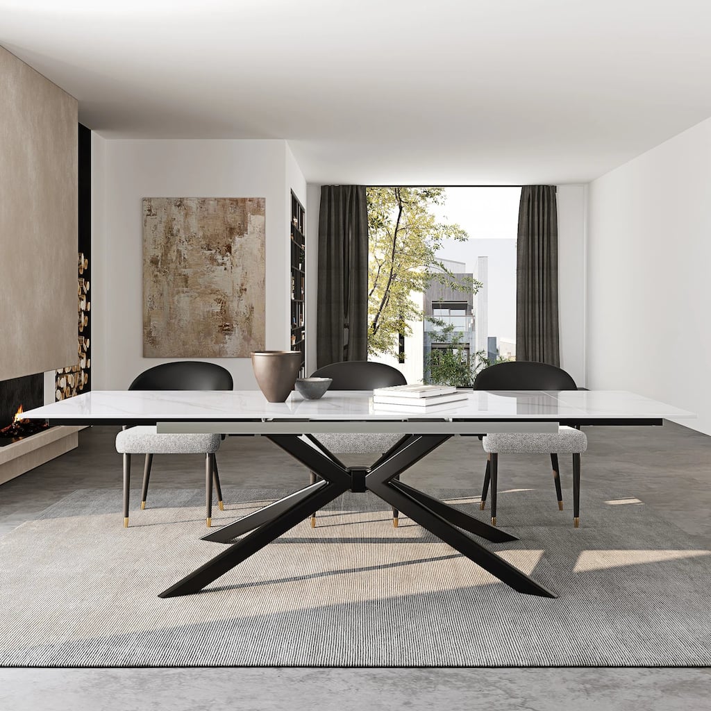 110.24'' Extendable Rectangular Sintered Stone Dining Table Seat For 8-10 - 78.74" to 110.24"