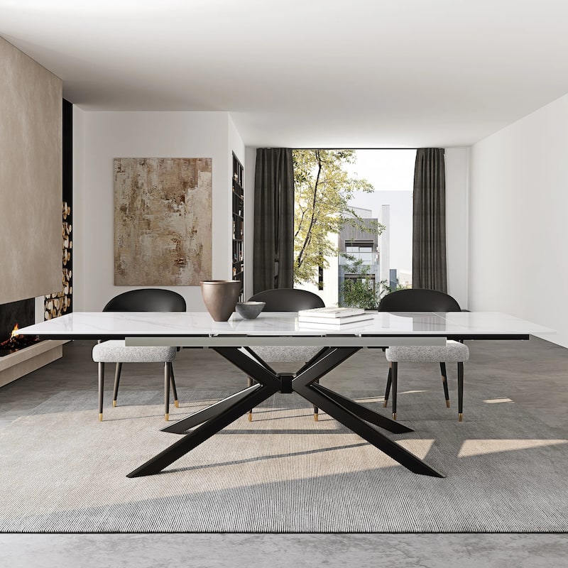 110.24'' Extendable Rectangular Sintered Stone Dining Table For 6-10 People - Platinum White
