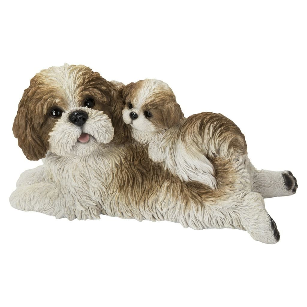 12.5" Baby and Mother Shih Tzu Outdoor Garden Statue