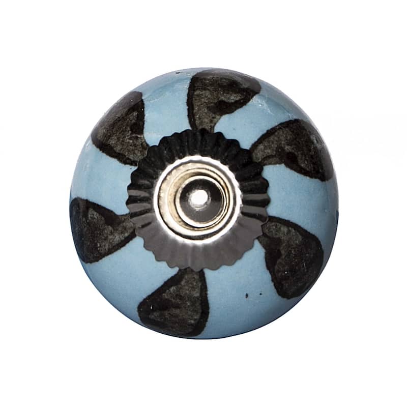 HomeRoots Set of Twelve Blue And Black Geometric Ceramic Drawer Pull Knobs - 1.5" x 1.5" x 1.5"