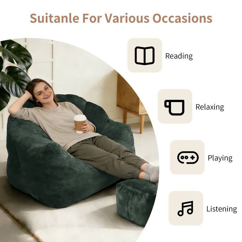 High-Density Foam Bean Bag Chair with Armrests, Comfortable Lounger for Living Room & Bedroom