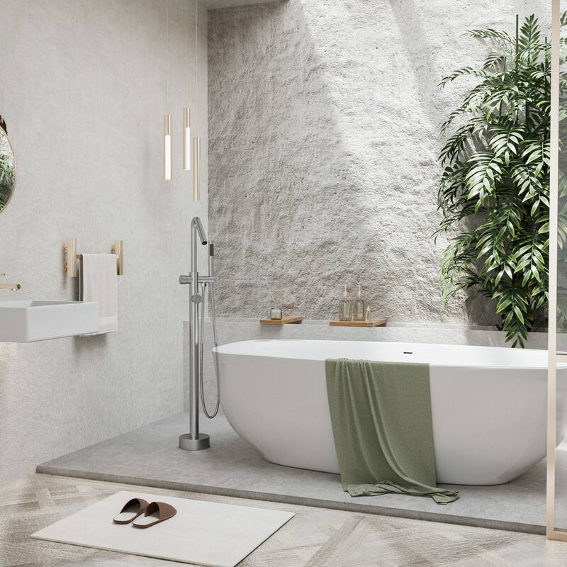 Modland 46''H Outdoor Shower System 316 Stainless Steel Thermostatic Freestanding Poolside Faucet with Swivel Spout - 46'' H