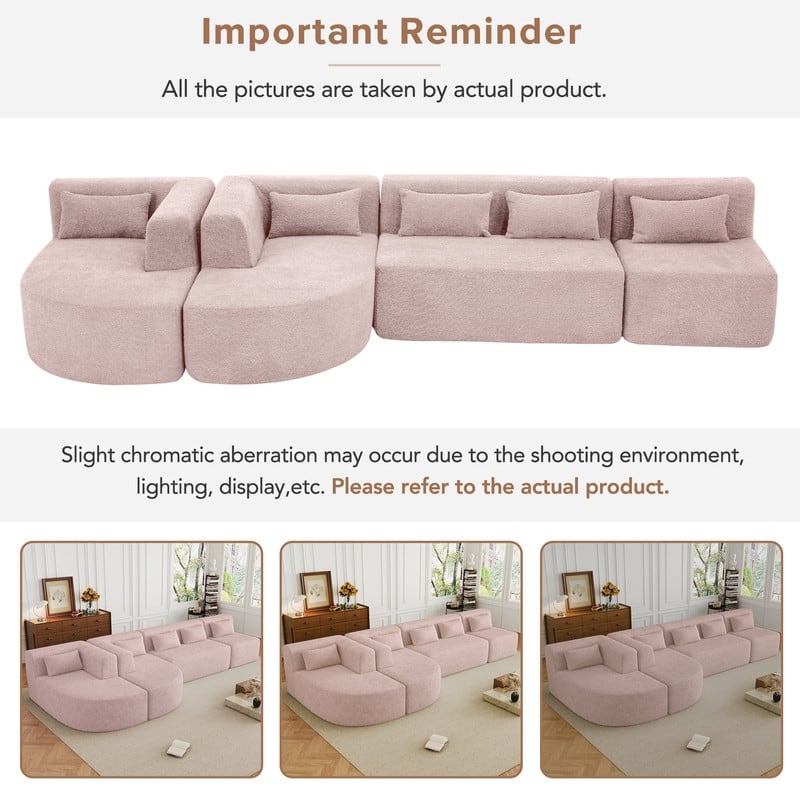 Free Combination Upholstered Sectional Sofa, Sofa Set with Curved Chaise Lounge, Large Floor Couch with Pillows