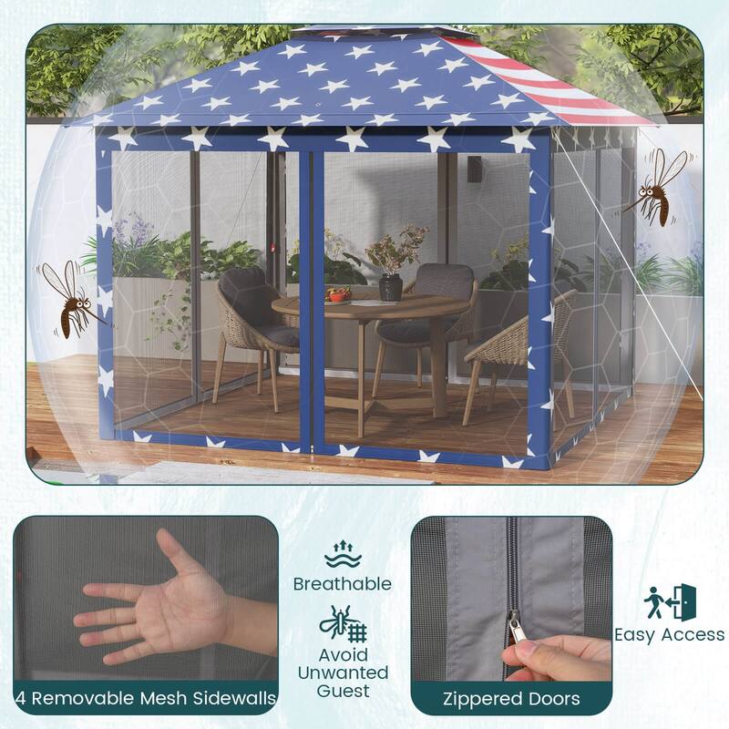 Costway 11'x11' 2-Tier Pop-Up Gazebo Tent Portable Canopy Shelter