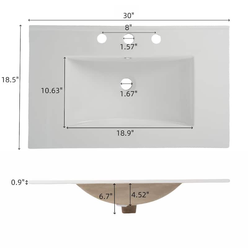 30" Freestanding Bathroom Vanity with Ceramic Sink, 2 Soft Close Drawers, Beveled Handleless Design