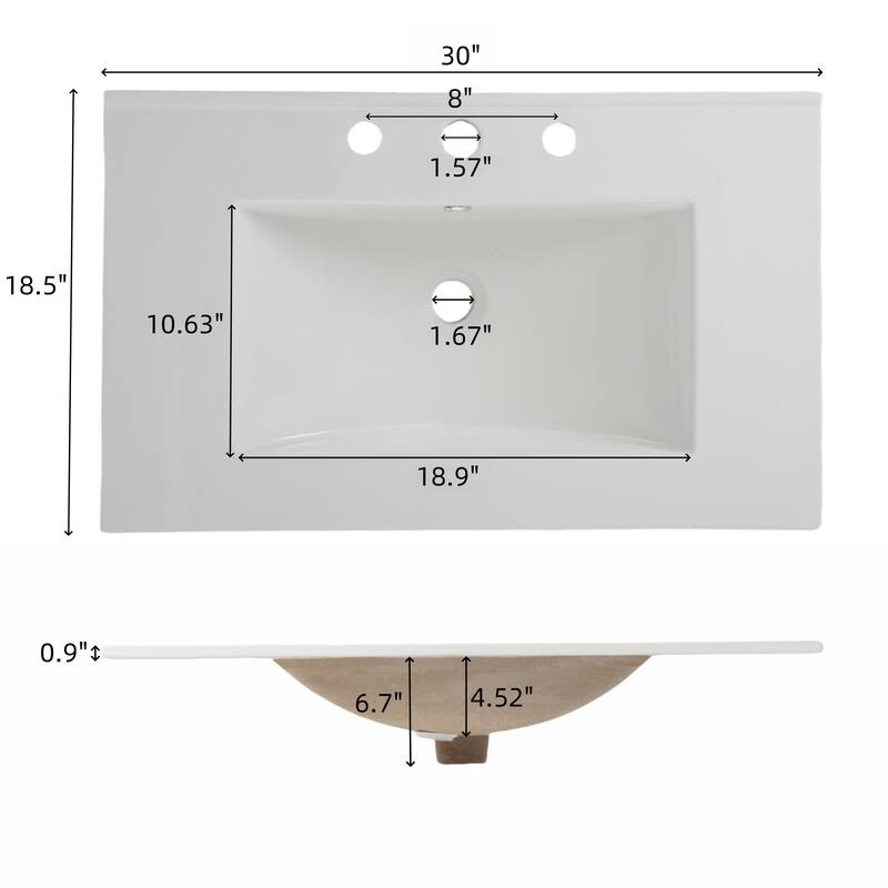 30" Vanity with Sink and 2 Full-Extension Drawers,Freestanding Vanity with 45°,Soft Close Undermount Drawer Slides