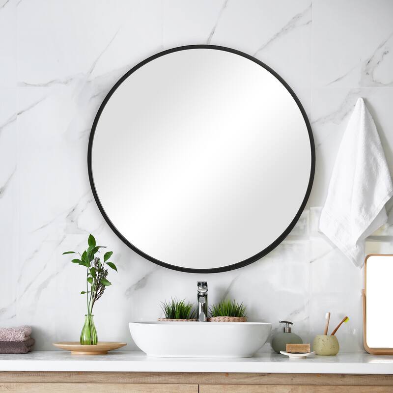 Copper Grove Matte Black Metal Round Wall Mirror
