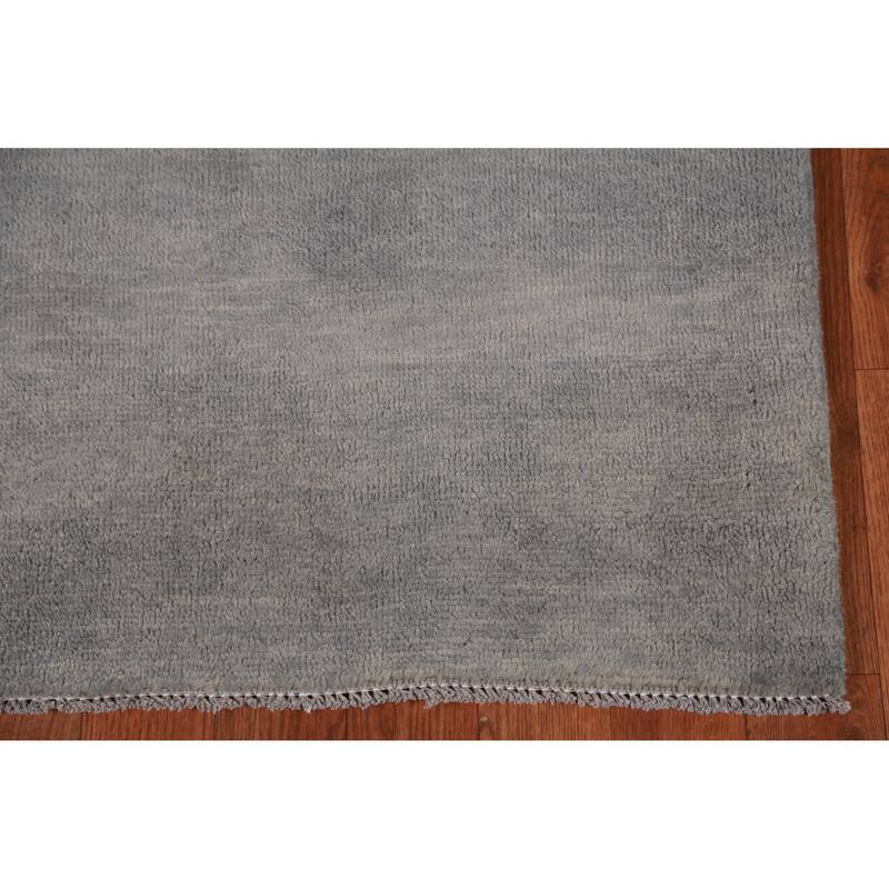 Hand Knotted Oriental 100% Wool Carpet Modern Solid Greys & Charcoal Gabbeh Runner Rug - 9' 10'' X 3' 0''