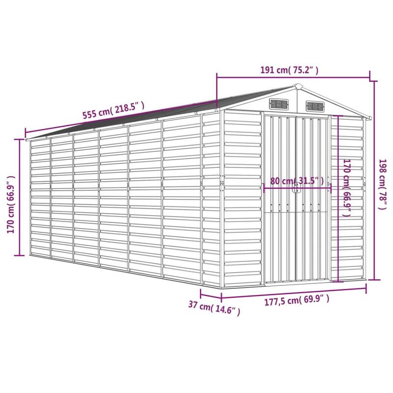 vidaXL Garden Shed Metal Outdoor Storage Shed Anthracite Galvanized Steel