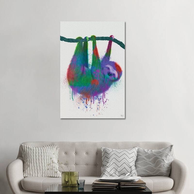 iCanvas "Sloth Rainbow Splash" by Fab Funky Canvas Print - 48x32x1.5