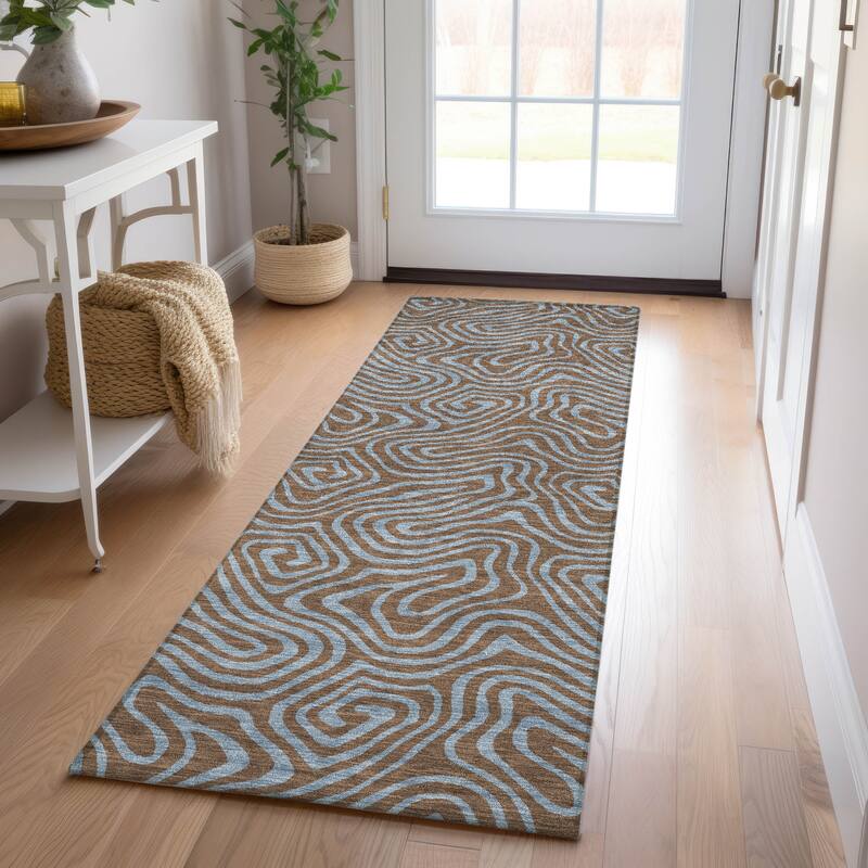 Machine Washable Indoor/ Outdoor Modern Trance Chantille Rug - Brown - 2'3" x 7'6"