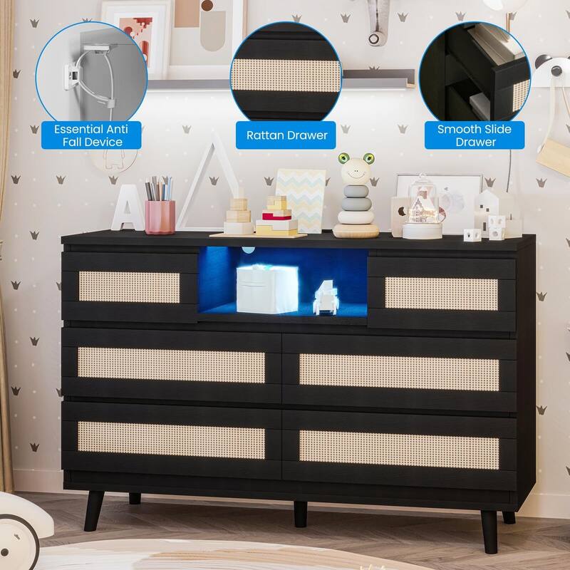 Natural Rattan 6 Dresser for Bedroom