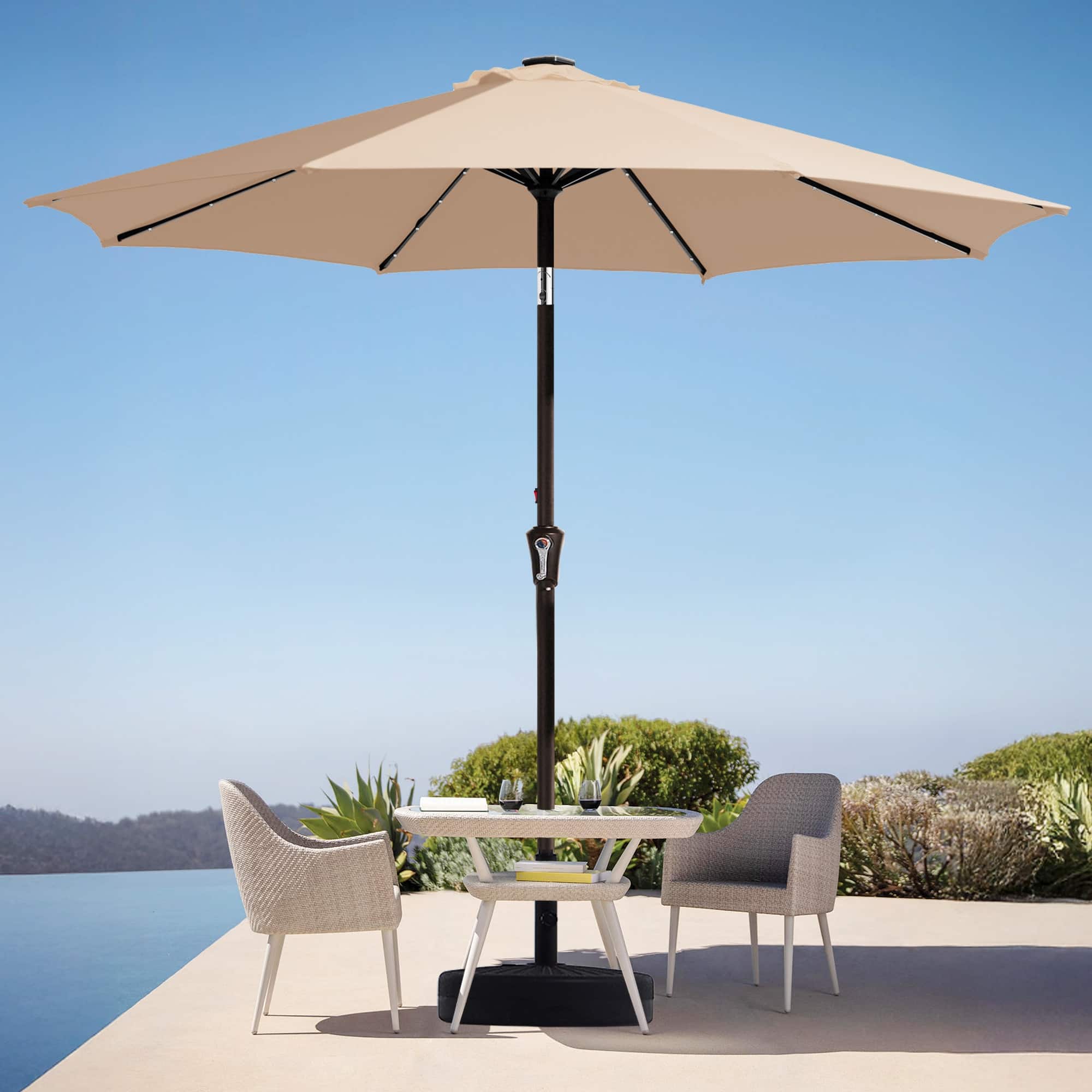 led patio umbrella switch Solar Powered Tiki with Lights Sharper Image and everyday wear 9FT Solar LED Patio Umbrella,Tilt